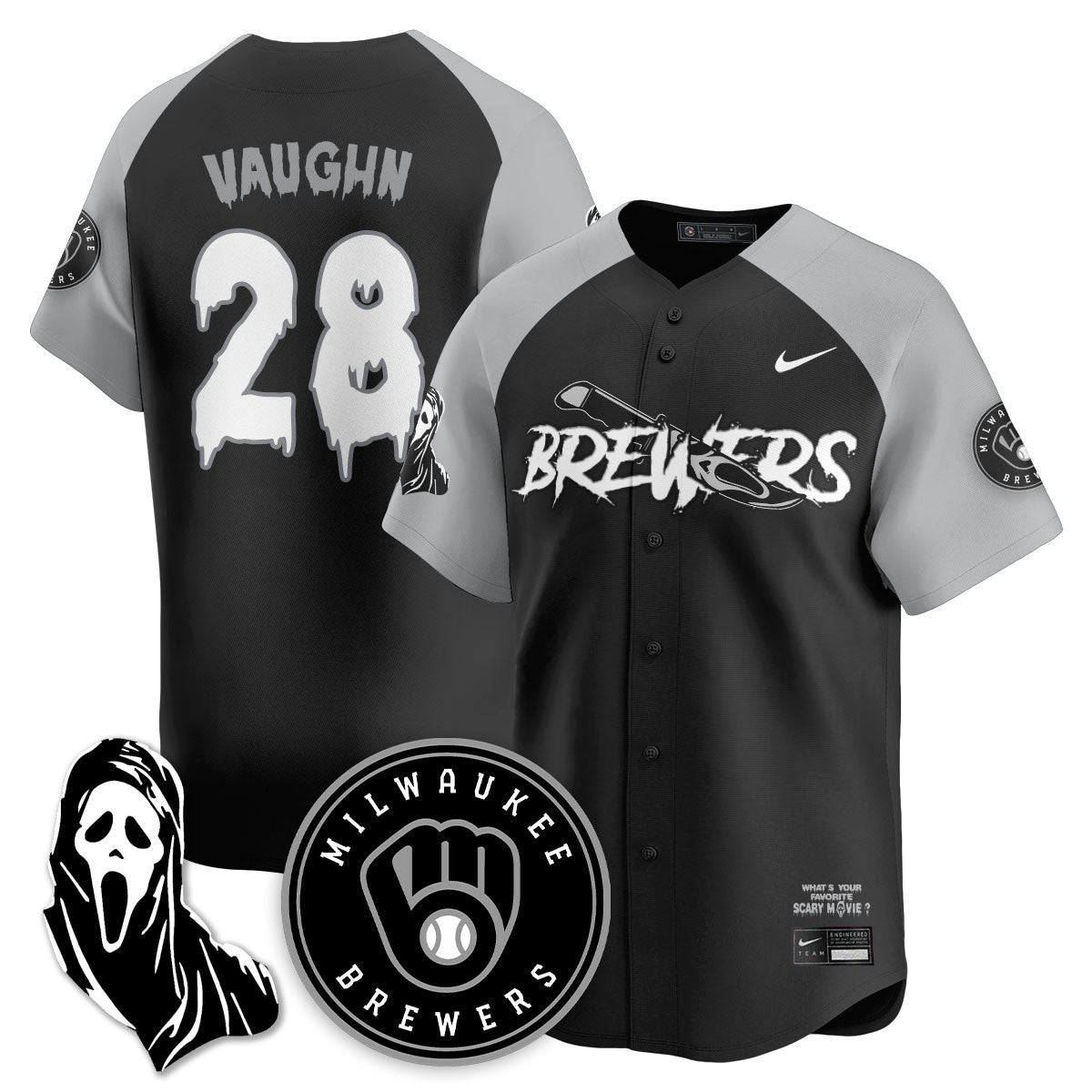 Men's Milwaukee Brewers "Scream Ghostface" Jersey - All Stitched