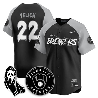 Men's Milwaukee Brewers "Scream Ghostface" Jersey - All Stitched