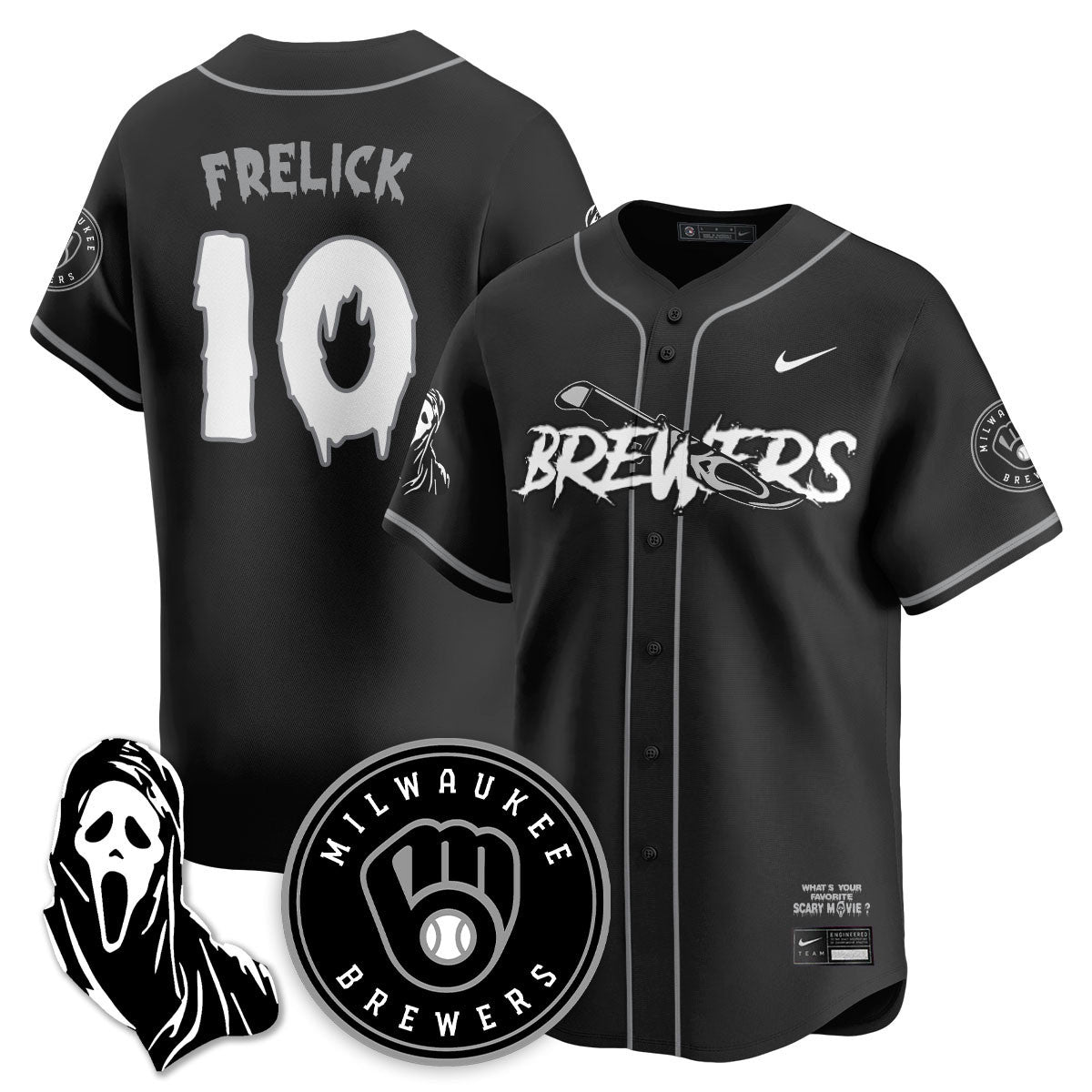 Men's Milwaukee Brewers "Scream Ghostface" Jersey - All Stitched