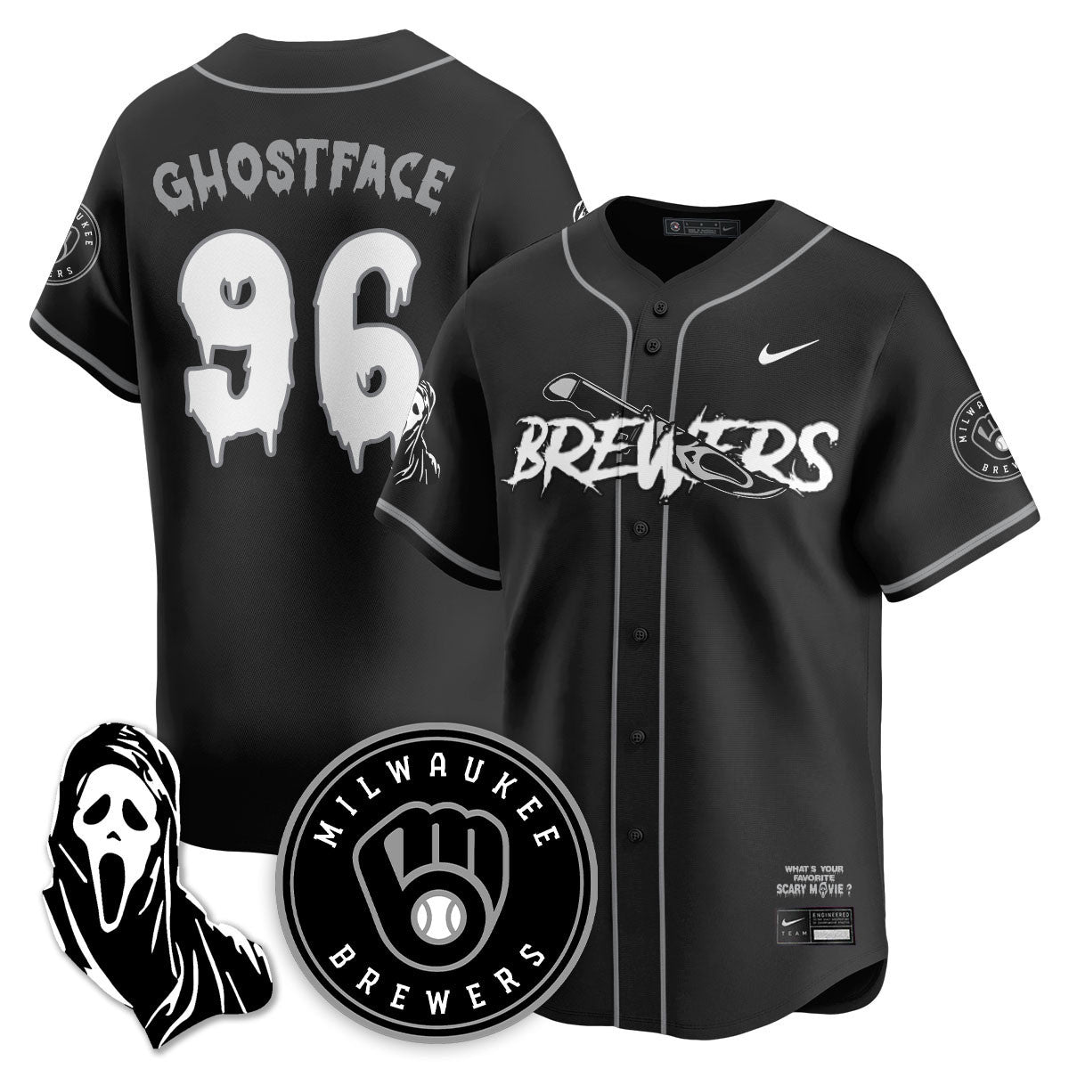 Men's Milwaukee Brewers "Scream Ghostface" Jersey - All Stitched