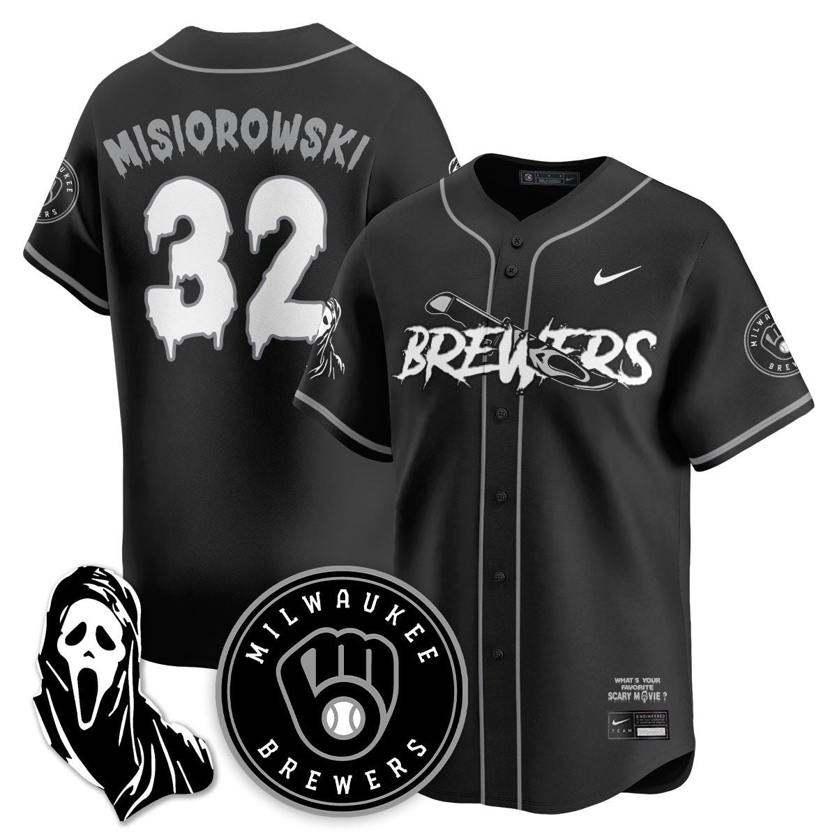 Men's Milwaukee Brewers "Scream Ghostface" Jersey - All Stitched