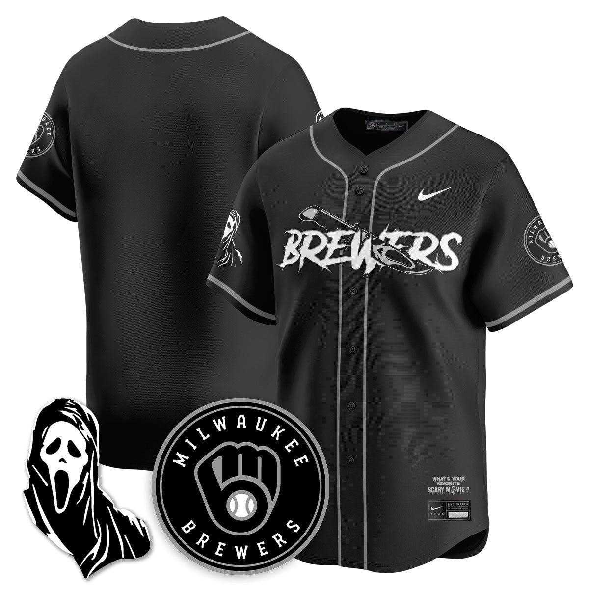 Men's Milwaukee Brewers "Scream Ghostface" Jersey - All Stitched