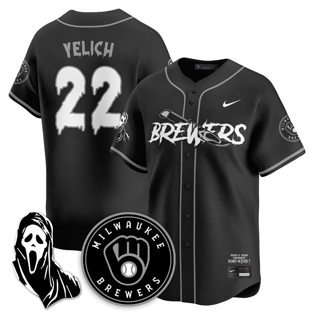 Men's Milwaukee Brewers "Scream Ghostface" Jersey - All Stitched