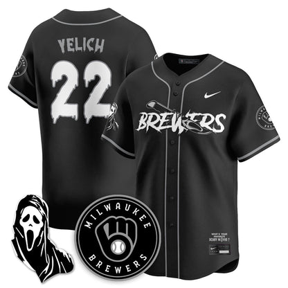 Men's Milwaukee Brewers "Scream Ghostface" Jersey - All Stitched