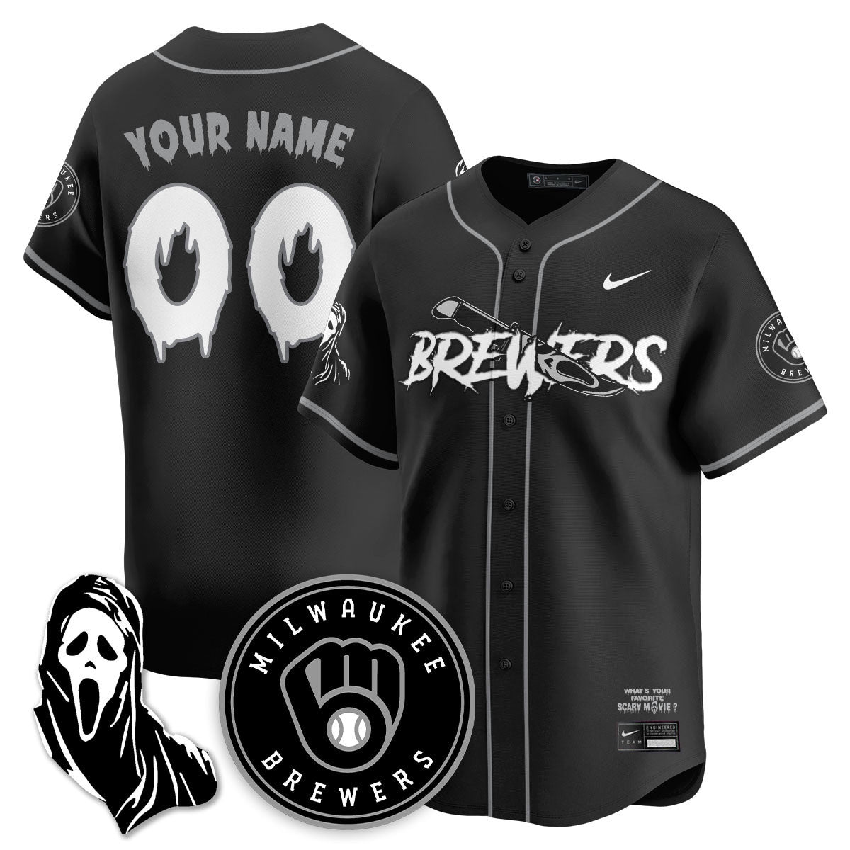 Men's Milwaukee Brewers "Scream Ghostface" Jersey - All Stitched