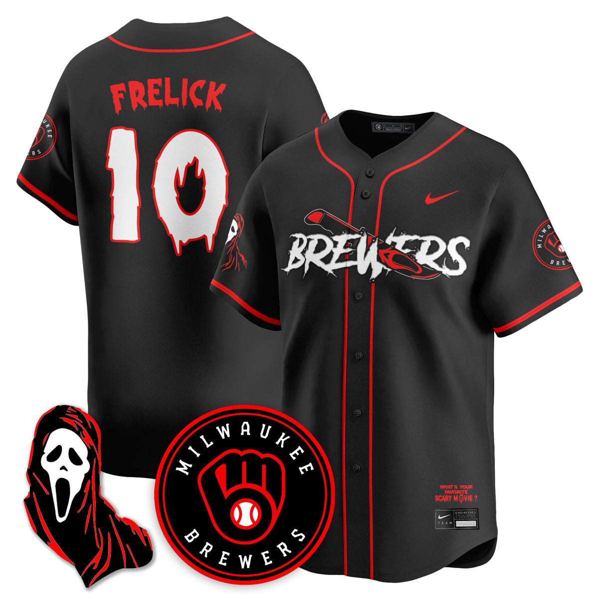 Men's Milwaukee Brewers "Scream Ghostface" Jersey - All Stitched