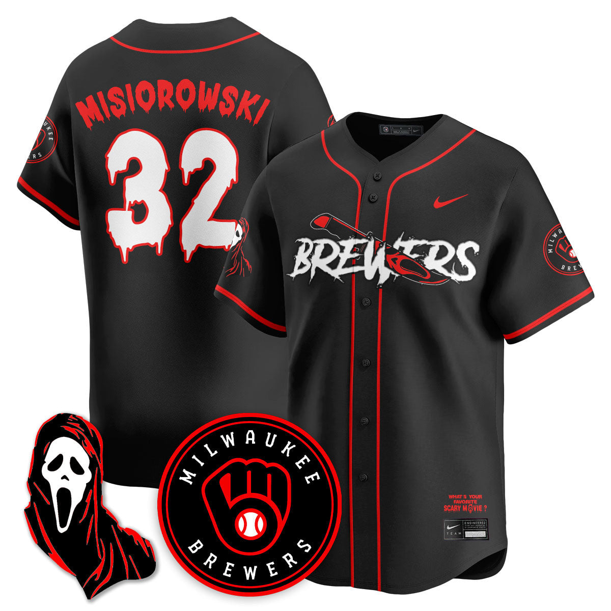 Men's Milwaukee Brewers "Scream Ghostface" Jersey - All Stitched