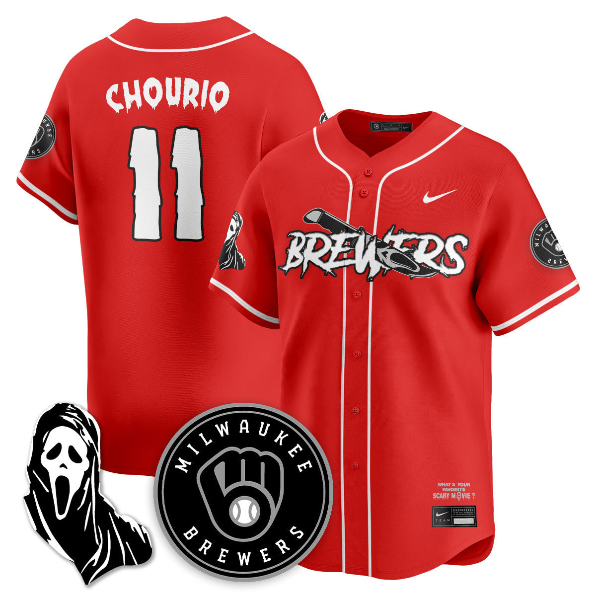 Men's Milwaukee Brewers "Scream Ghostface" Jersey - All Stitched