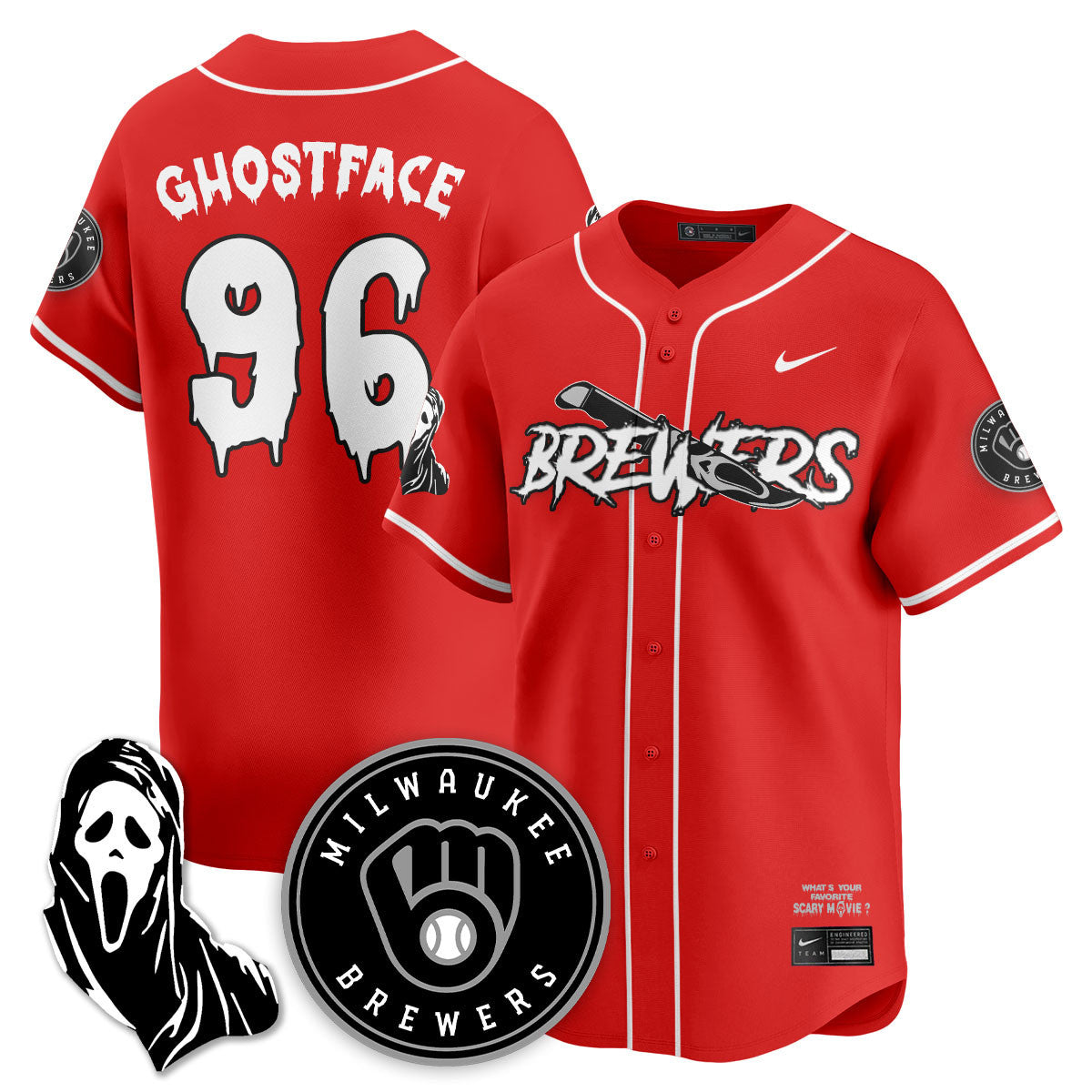 Men's Milwaukee Brewers "Scream Ghostface" Jersey - All Stitched