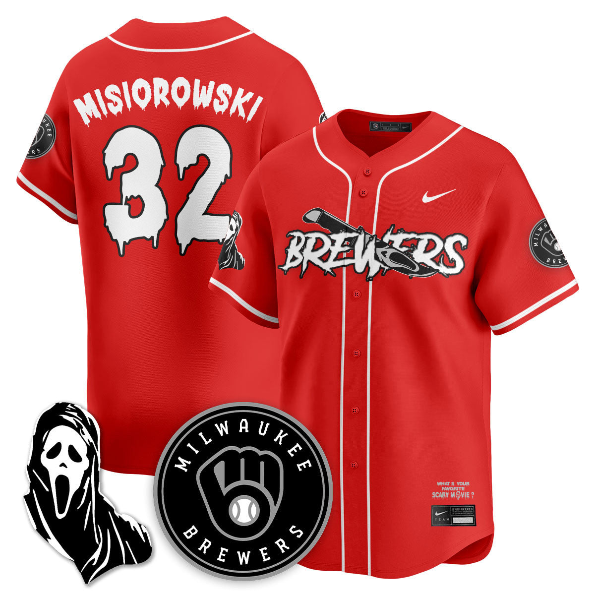 Men's Milwaukee Brewers "Scream Ghostface" Jersey - All Stitched