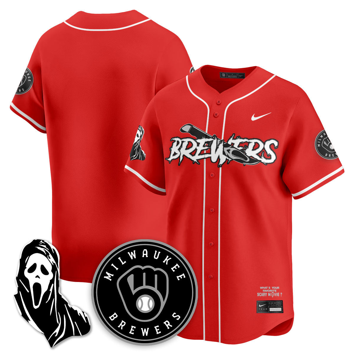 Men's Milwaukee Brewers "Scream Ghostface" Jersey - All Stitched