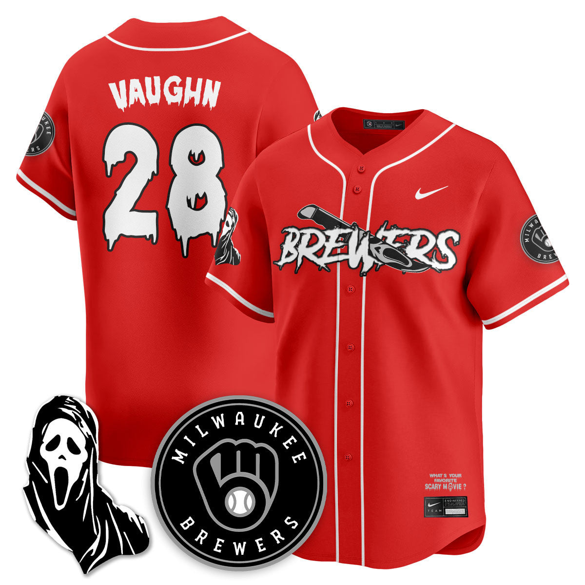 Men's Milwaukee Brewers "Scream Ghostface" Jersey - All Stitched