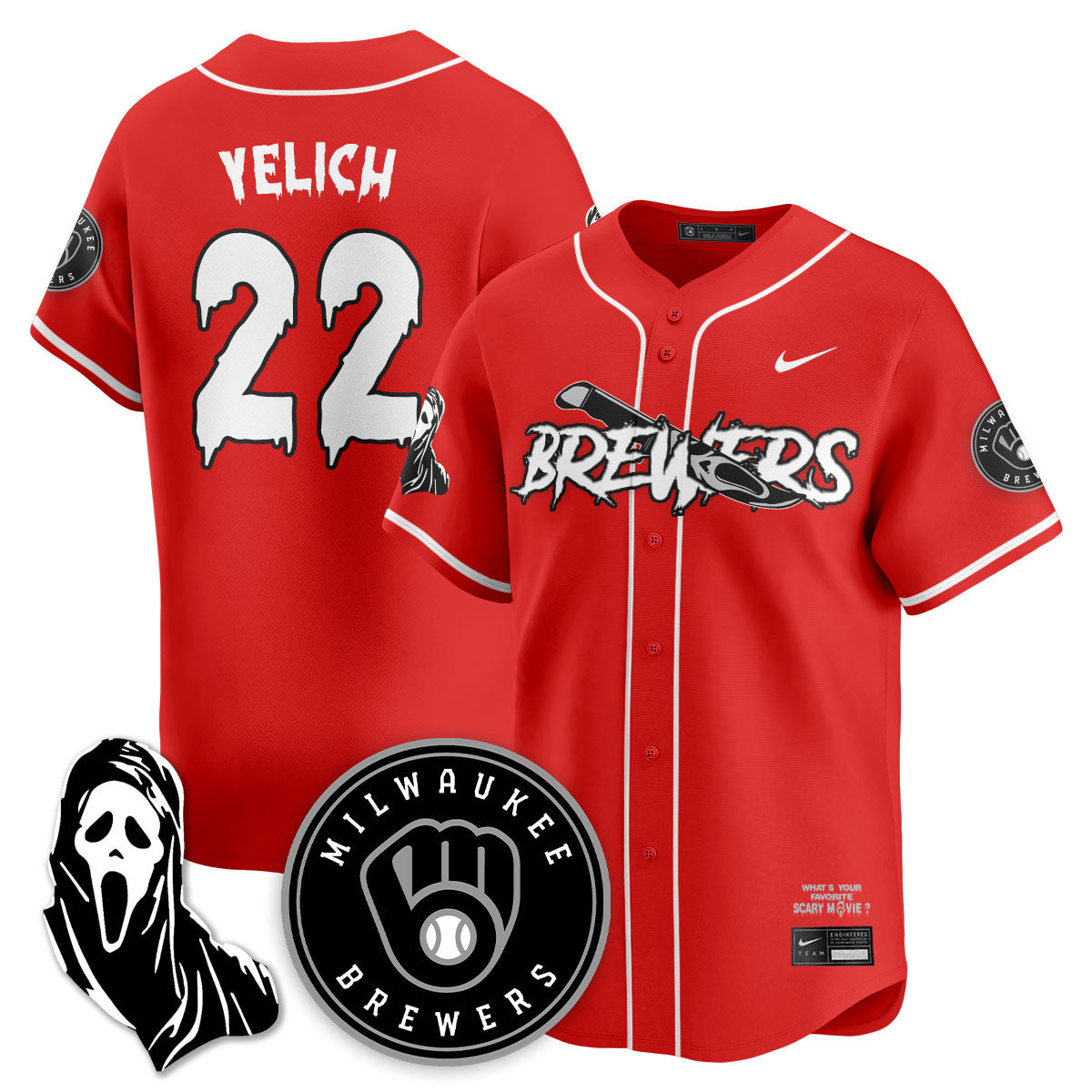 Men's Milwaukee Brewers "Scream Ghostface" Jersey - All Stitched