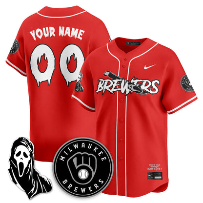 Men's Milwaukee Brewers "Scream Ghostface" Jersey - All Stitched