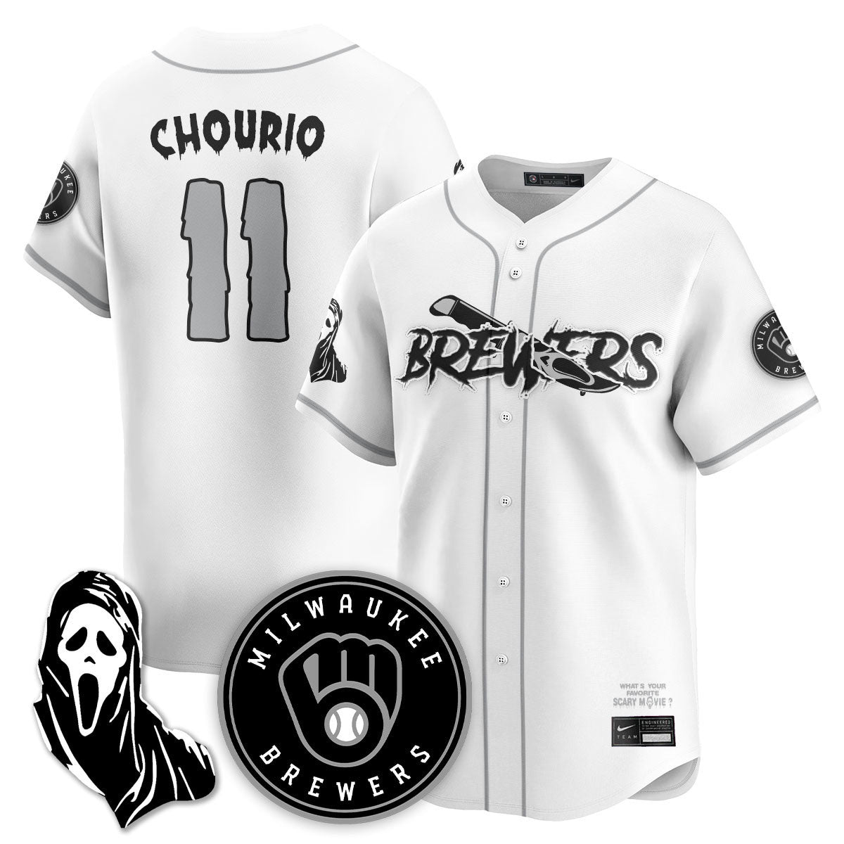 Men's Milwaukee Brewers "Scream Ghostface" Jersey - All Stitched