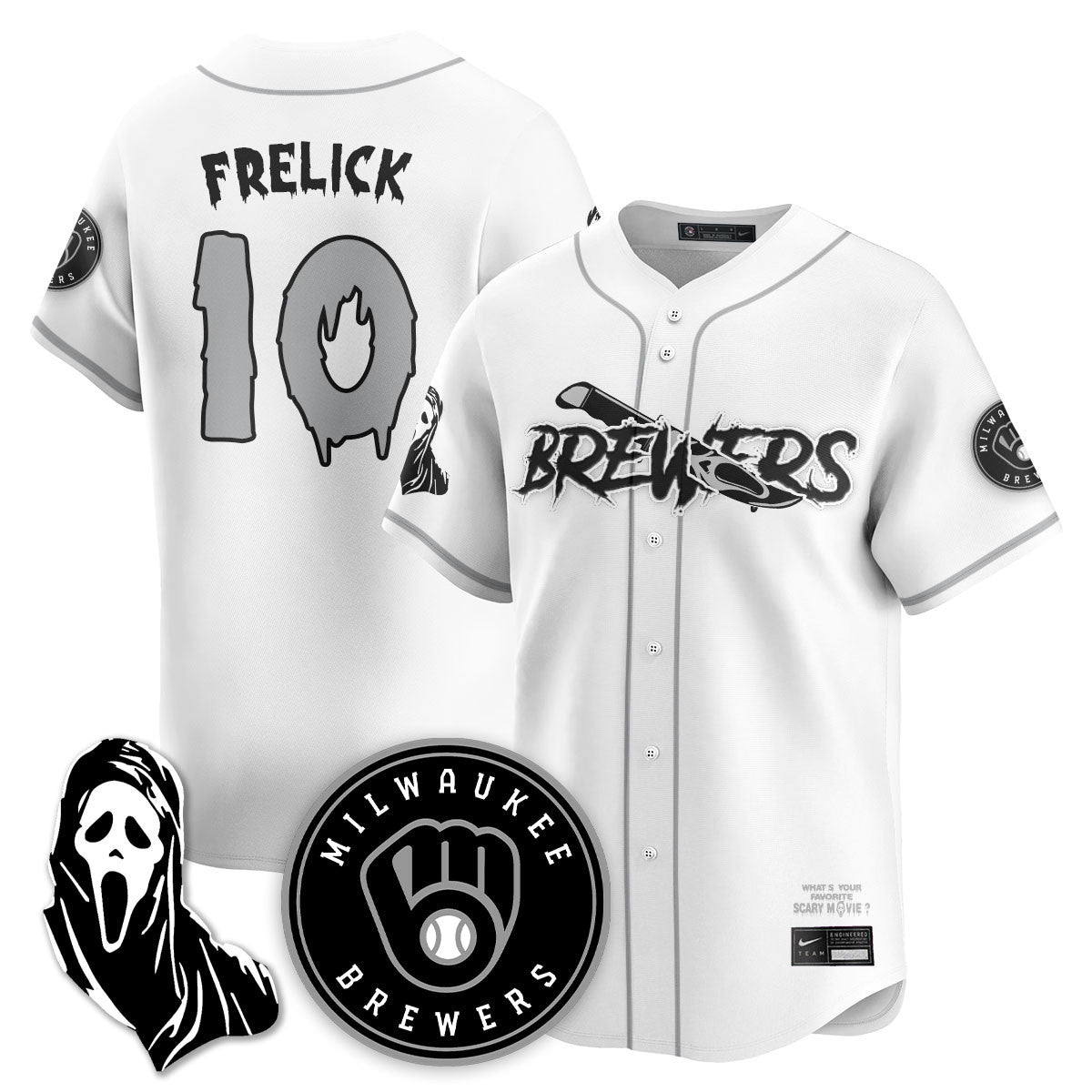 Men's Milwaukee Brewers "Scream Ghostface" Jersey - All Stitched