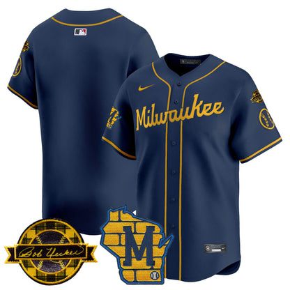 Men's Milwaukee Brewers Home & Bob Uecker Patch Vapor Premier Limited Jersey - All Stitched