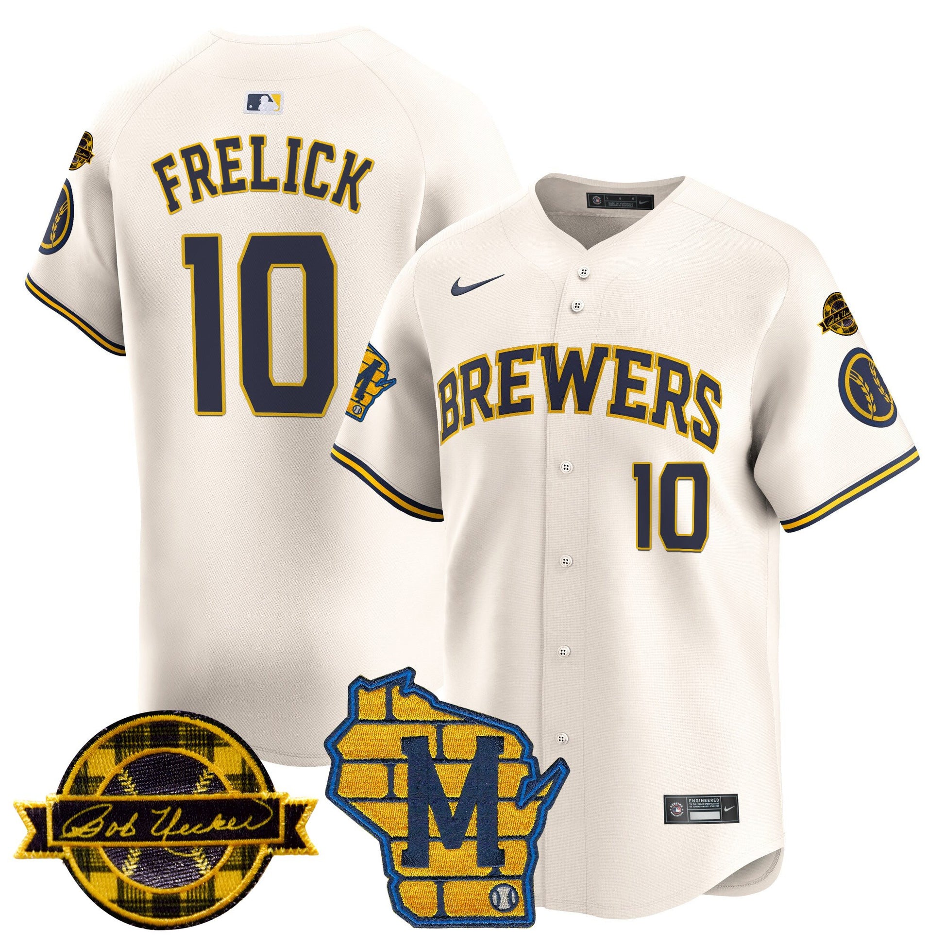 Men's Milwaukee Brewers Home & Bob Uecker Patch Vapor Premier Limited Jersey - All Stitched