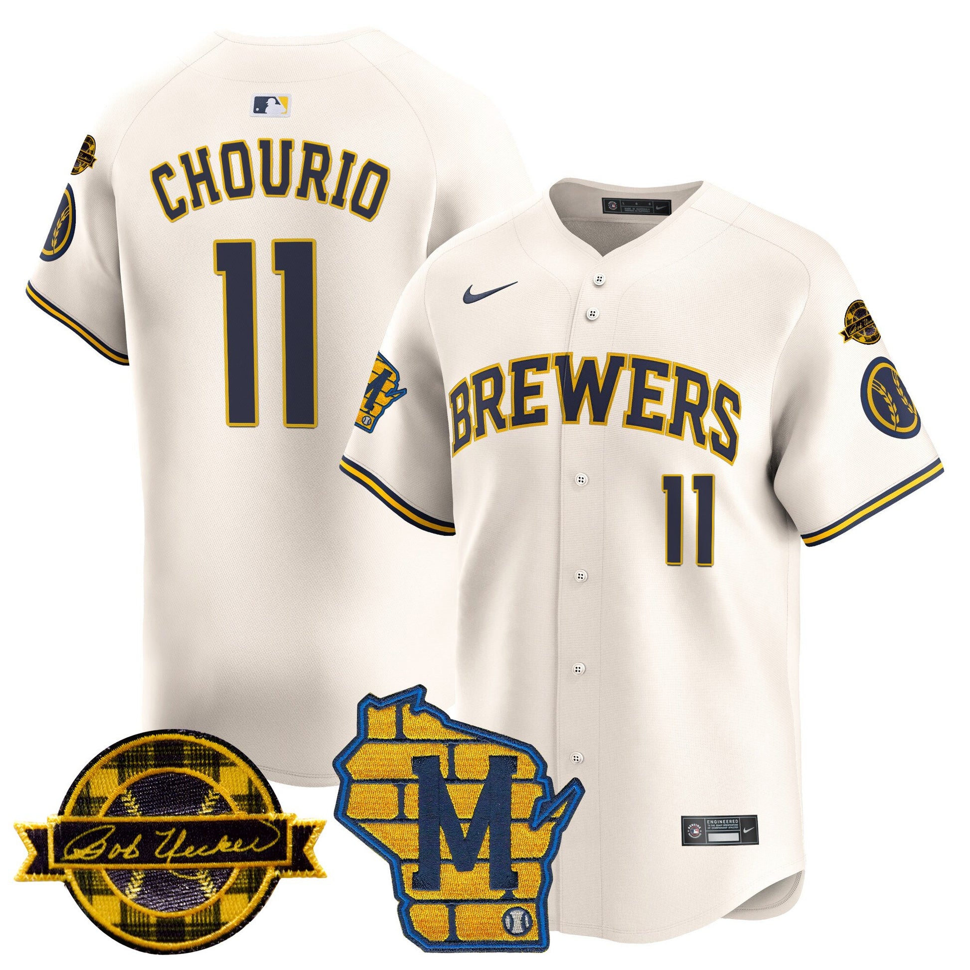 Men's Milwaukee Brewers Home & Bob Uecker Patch Vapor Premier Limited Jersey - All Stitched