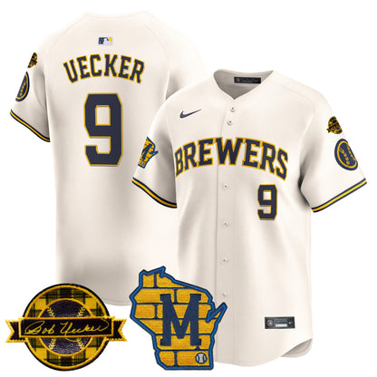 Men's Milwaukee Brewers Home & Bob Uecker Patch Vapor Premier Limited Jersey - All Stitched