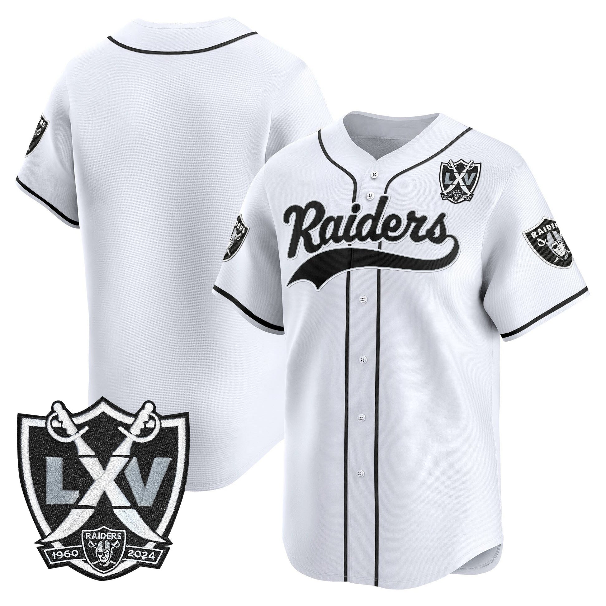 Las Vegas Raiders 65th Anniversary Patch Vapor Baseball Jersey - All Stitched