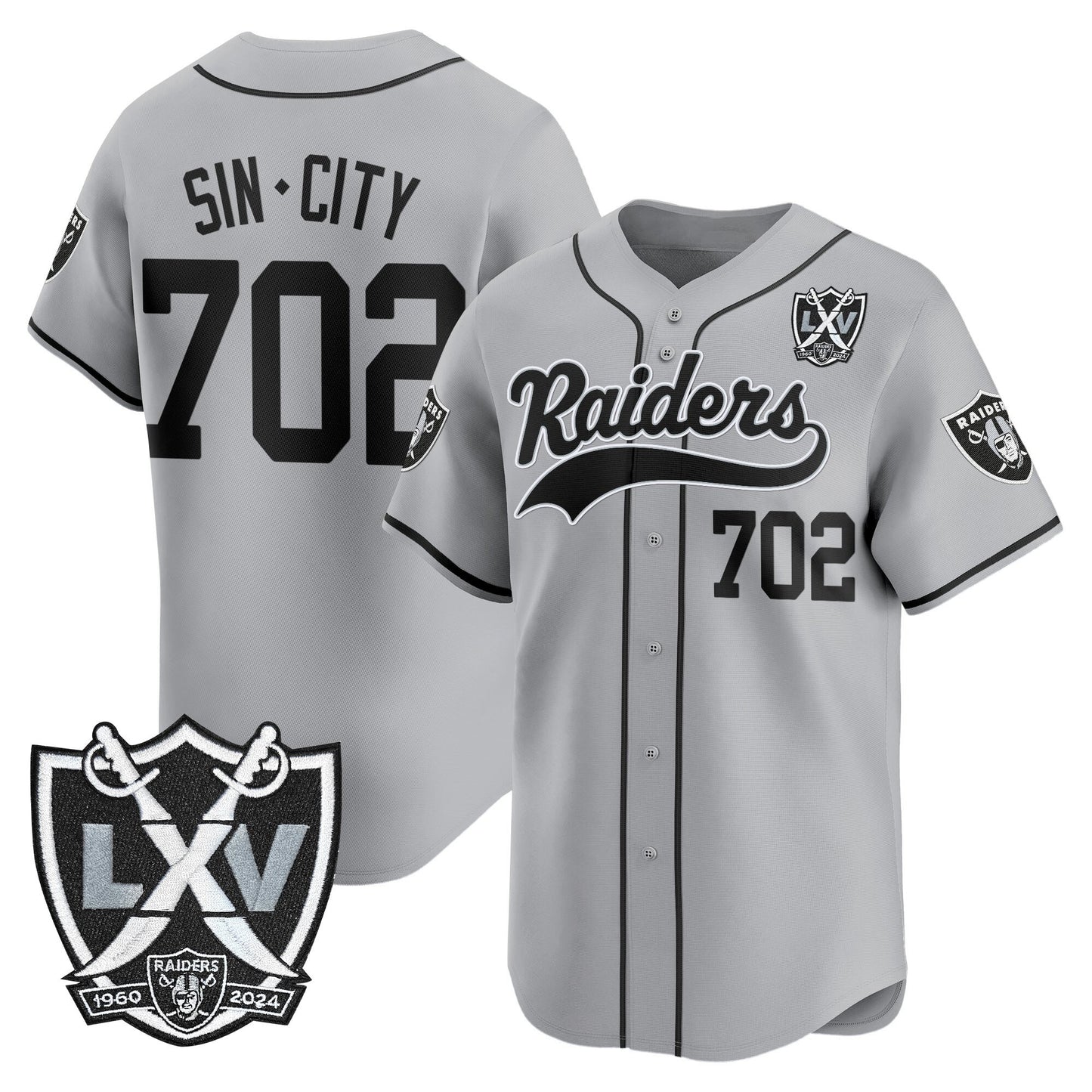 Las Vegas Raiders 65th Anniversary Patch Vapor Baseball Jersey - All Stitched