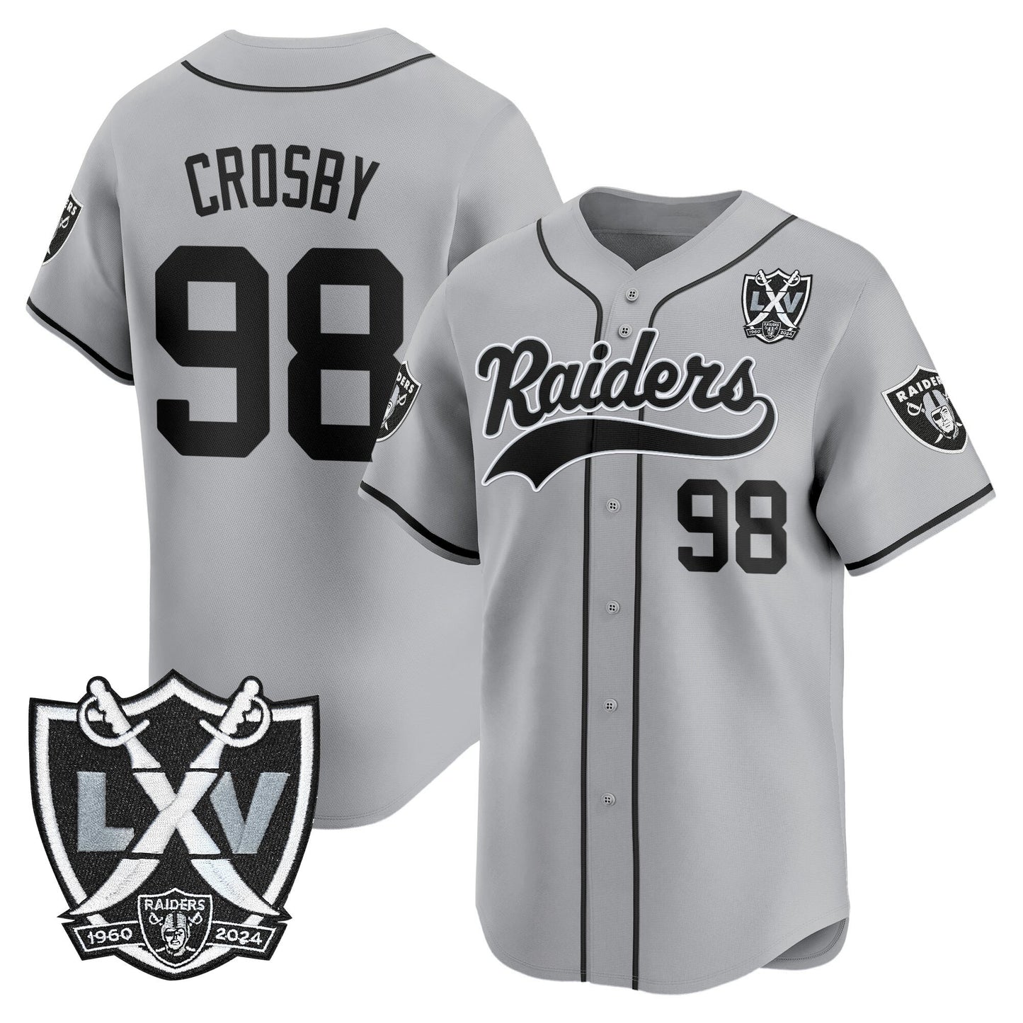 Las Vegas Raiders 65th Anniversary Patch Vapor Baseball Jersey - All Stitched
