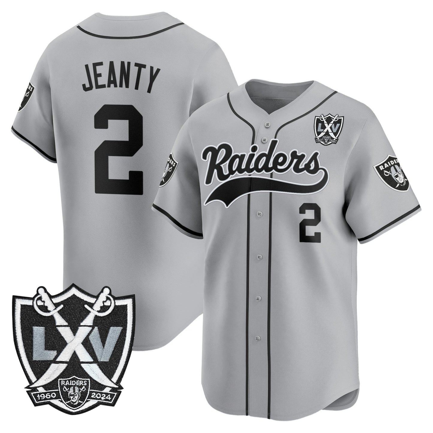Las Vegas Raiders 65th Anniversary Patch Vapor Baseball Jersey - All Stitched