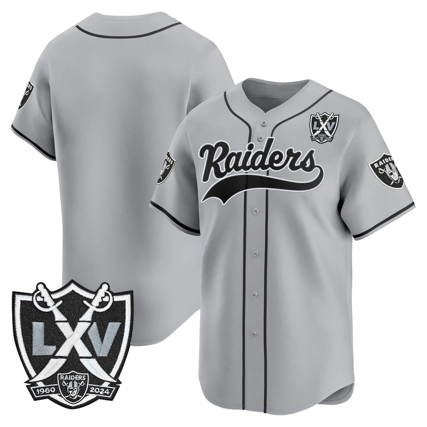 Las Vegas Raiders 65th Anniversary Patch Vapor Baseball Jersey - All Stitched