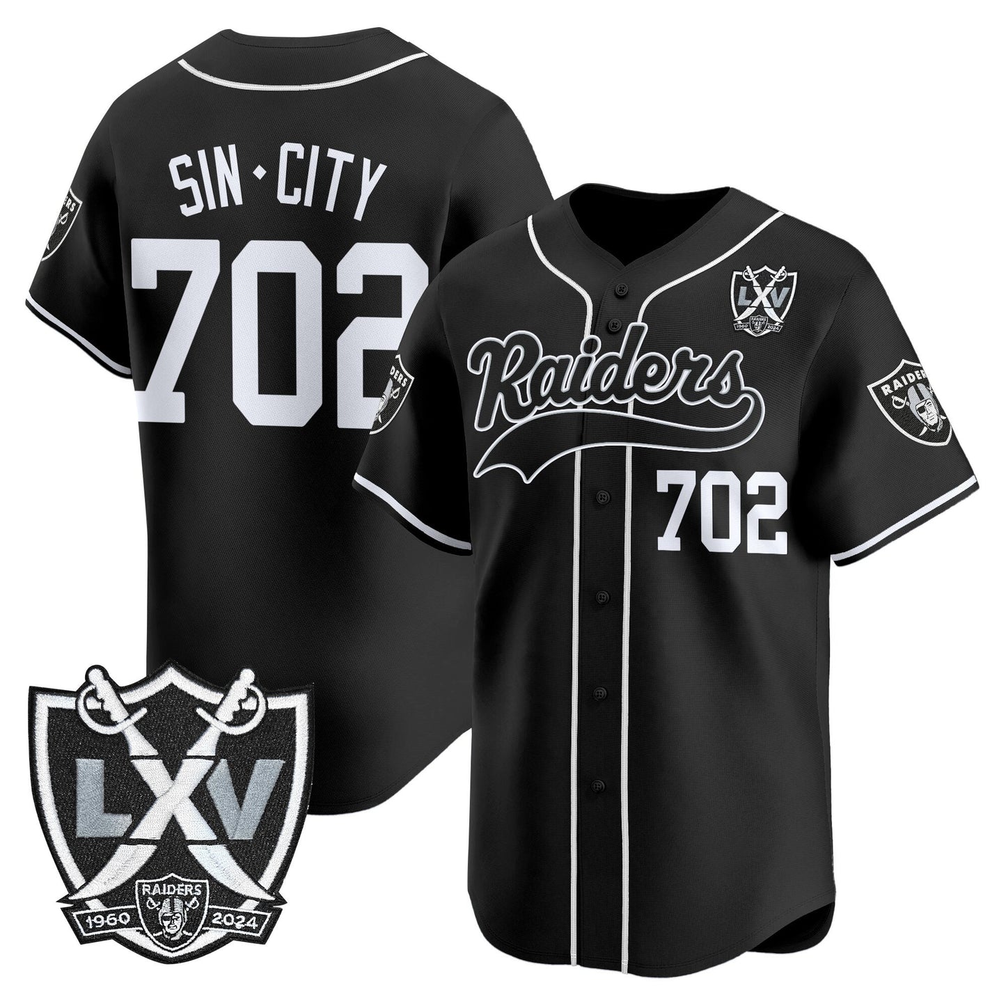 Las Vegas Raiders 65th Anniversary Patch Vapor Baseball Jersey - All Stitched