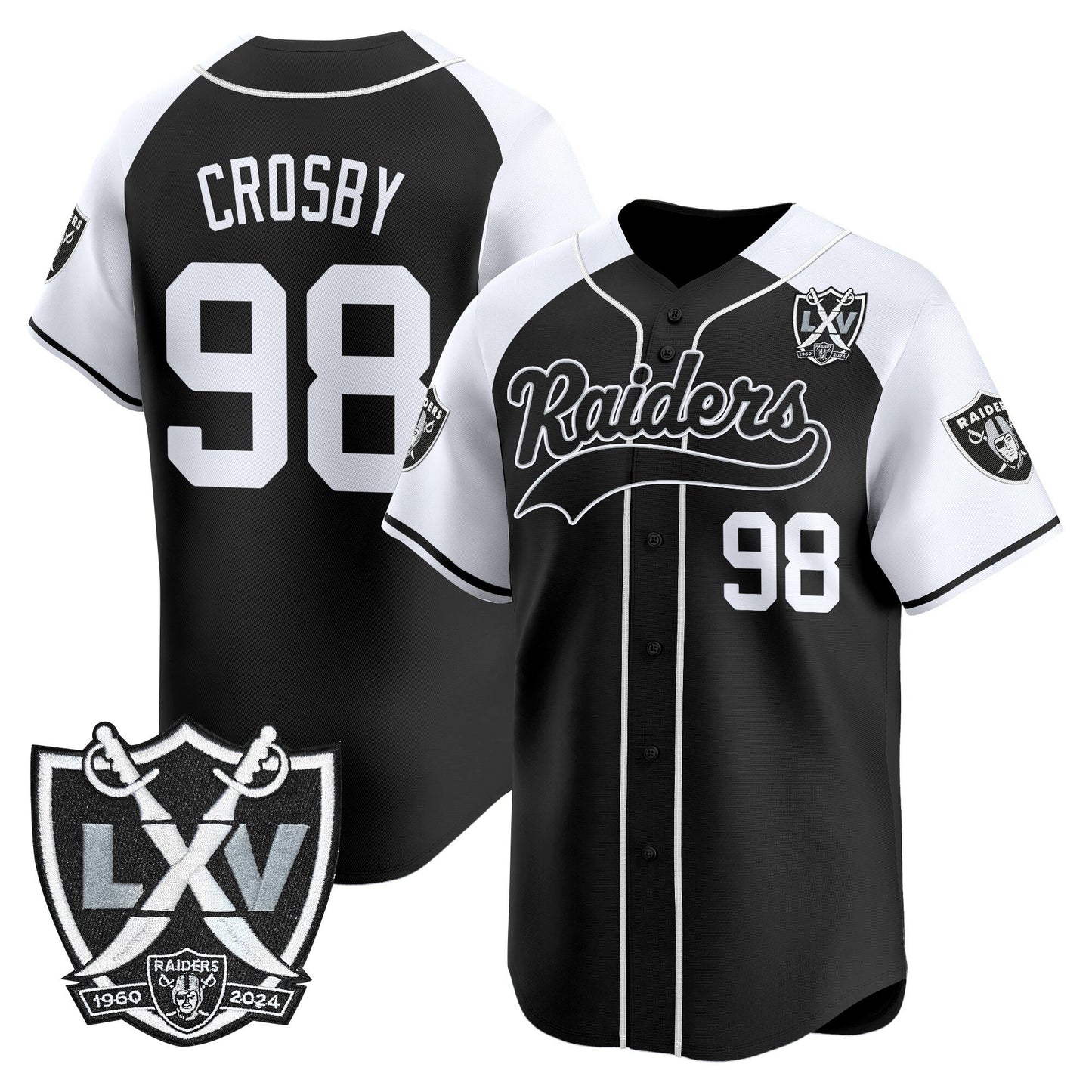 Las Vegas Raiders 65th Anniversary Patch Vapor Baseball Jersey - All Stitched