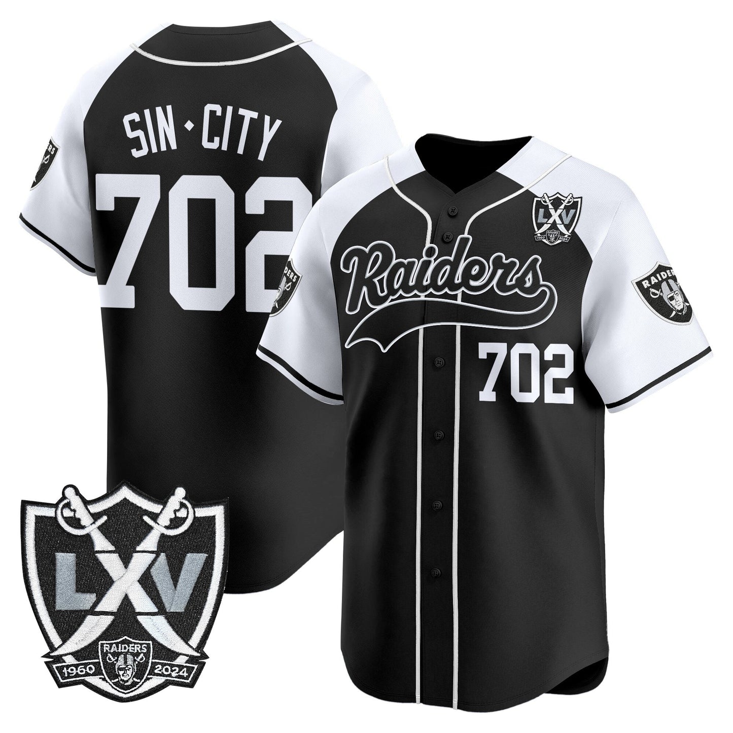 Las Vegas Raiders 65th Anniversary Patch Vapor Baseball Jersey - All Stitched