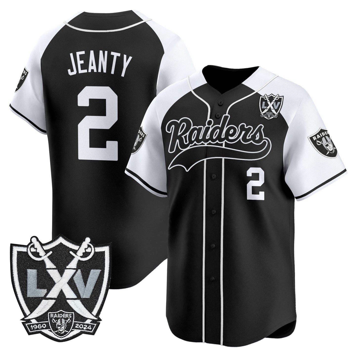 Las Vegas Raiders 65th Anniversary Patch Vapor Baseball Jersey - All Stitched