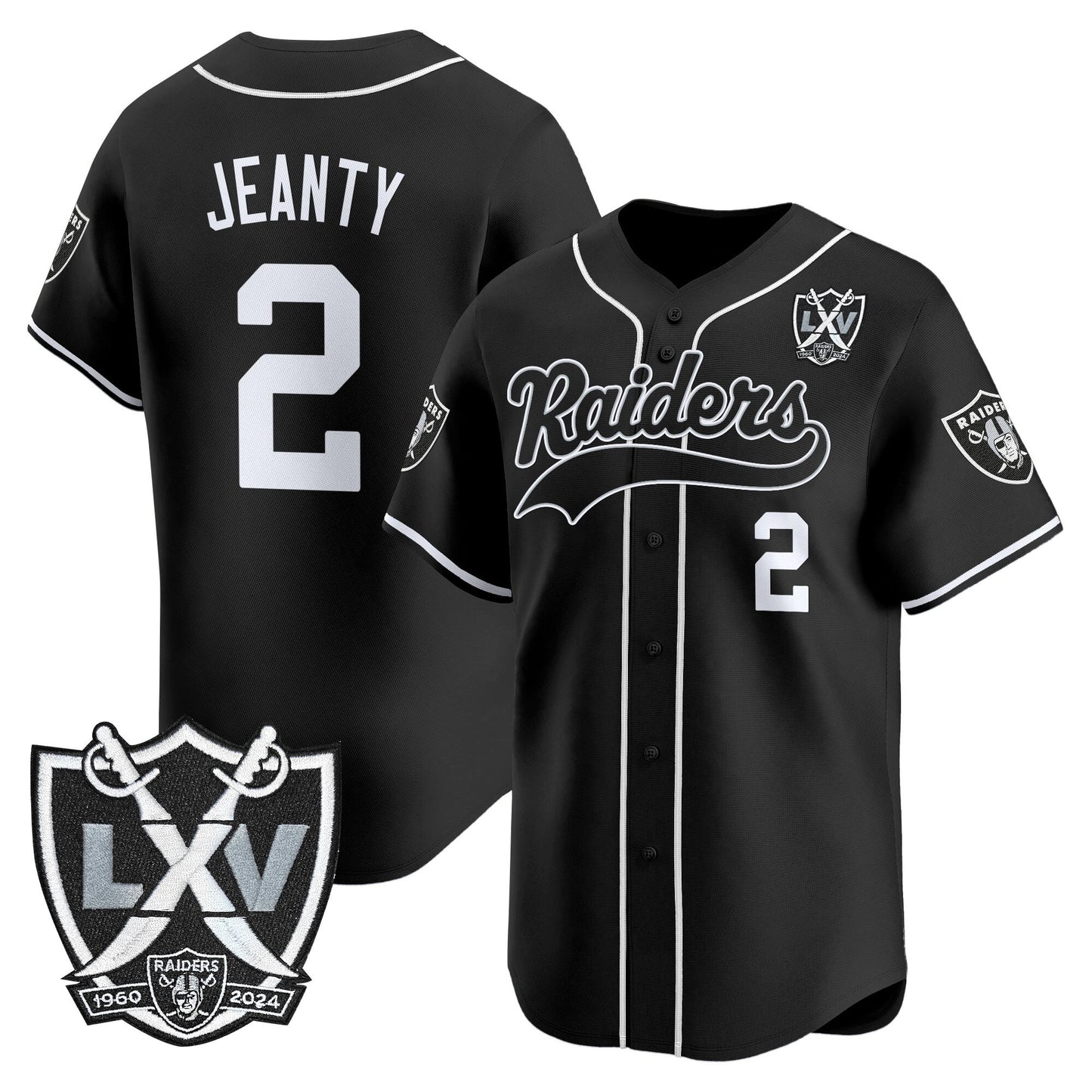 Las Vegas Raiders 65th Anniversary Patch Vapor Baseball Jersey - All Stitched
