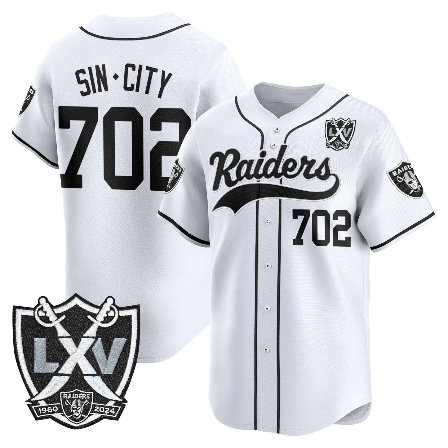 Las Vegas Raiders 65th Anniversary Patch Vapor Baseball Jersey - All Stitched