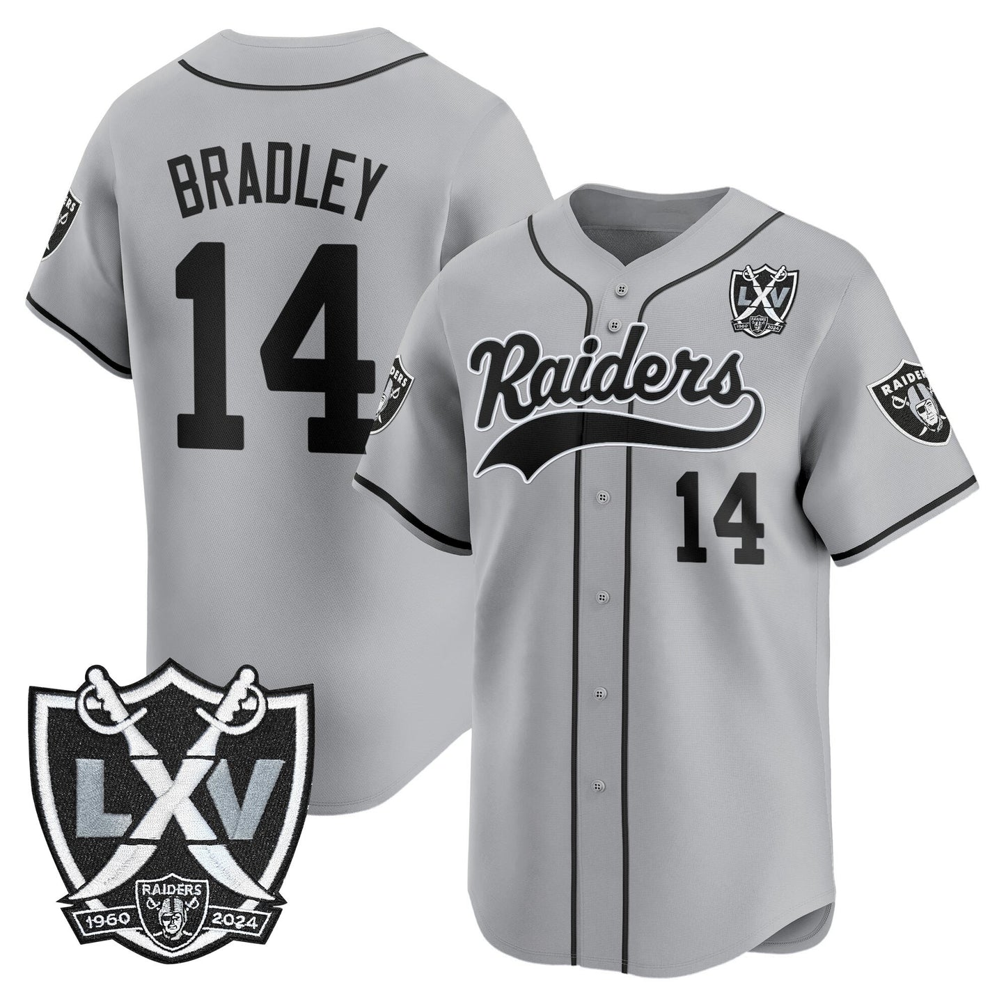 Las Vegas Raiders 65th Anniversary Patch Vapor Baseball Jersey - All Stitched