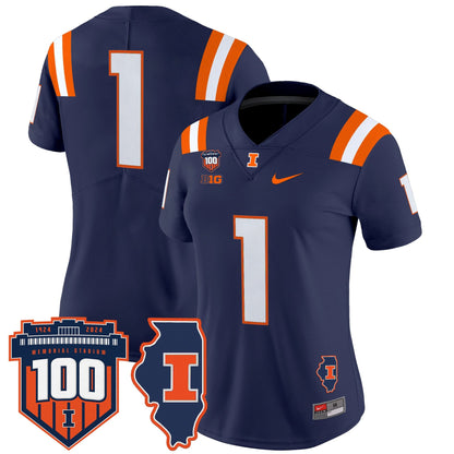 Women's Illinois Fighting Illini 100th Memorial Stadium Patch Vapor Limited Jersey - All Stitched