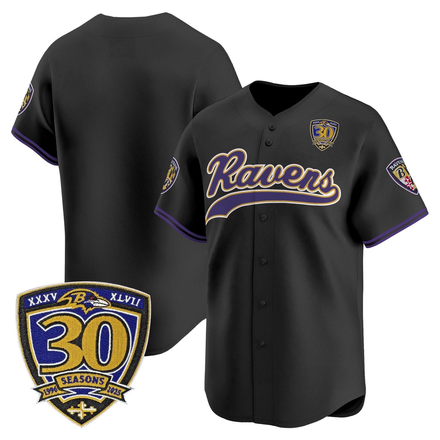 Men's Baltimore Ravens 2025 Vapor Baseball Jersey - 30th Anniversary Patch - All Stitched