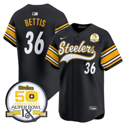 Men's Steelers 50th Anniversary Of Super Bowl IX Patch Vapor Premier Baseball Jersey - All Stitched