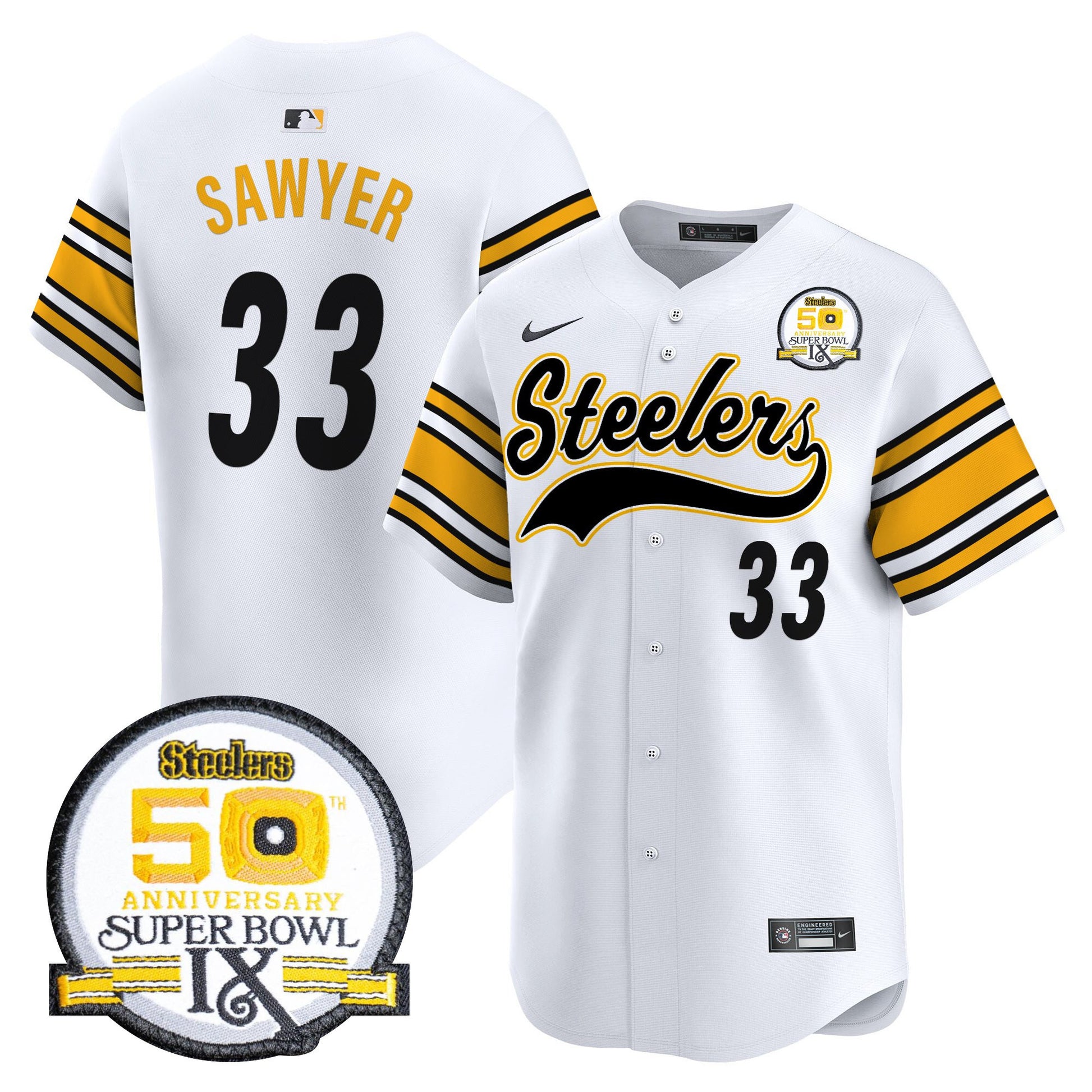 Men's Steelers 50th Anniversary Of Super Bowl IX Patch Vapor Premier Baseball Jersey - All Stitched