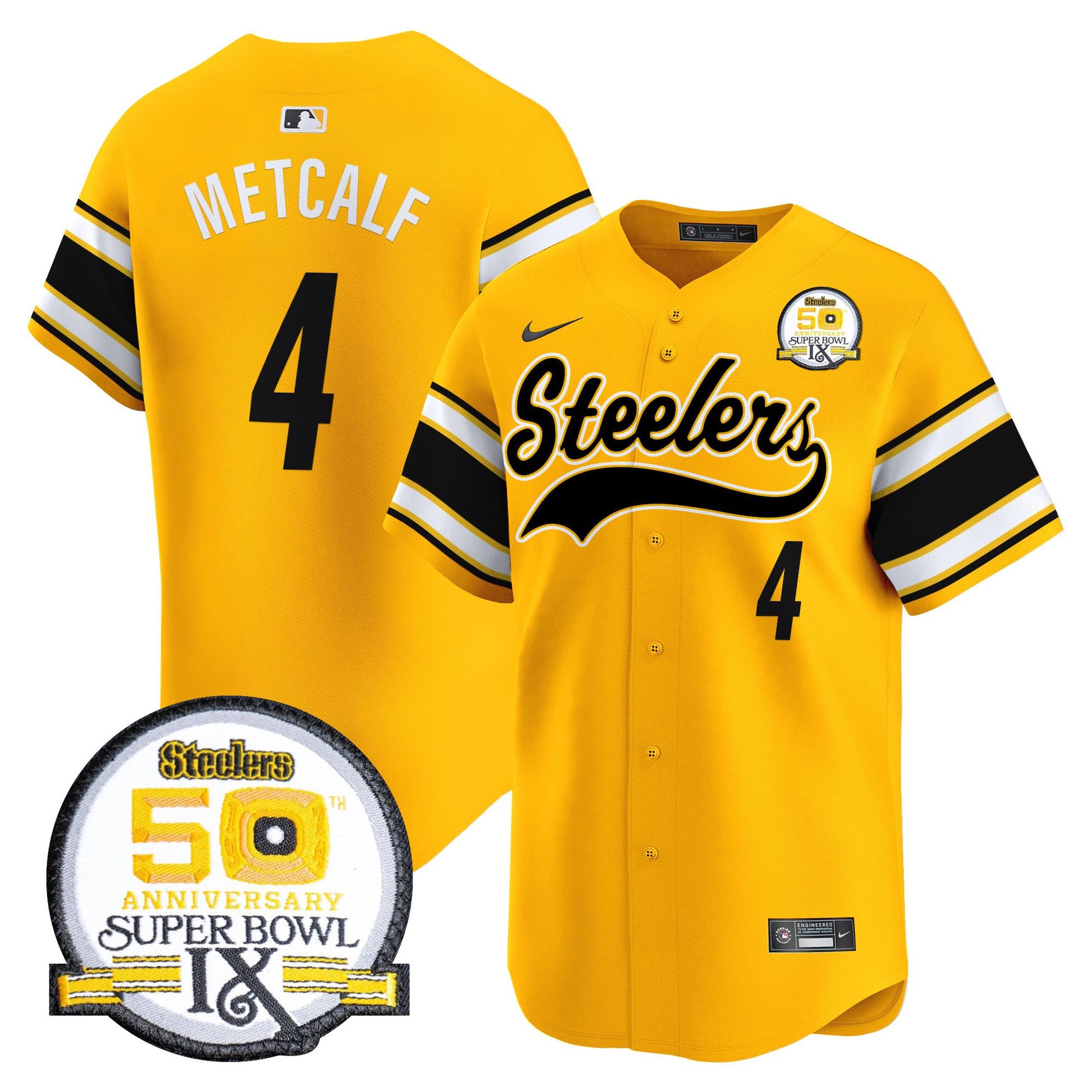 Men's Steelers 50th Anniversary Of Super Bowl IX Patch Vapor Premier Baseball Jersey - All Stitched