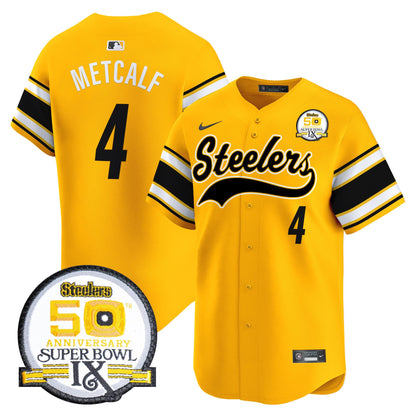 Men's Steelers 50th Anniversary Of Super Bowl IX Patch Vapor Premier Baseball Jersey - All Stitched