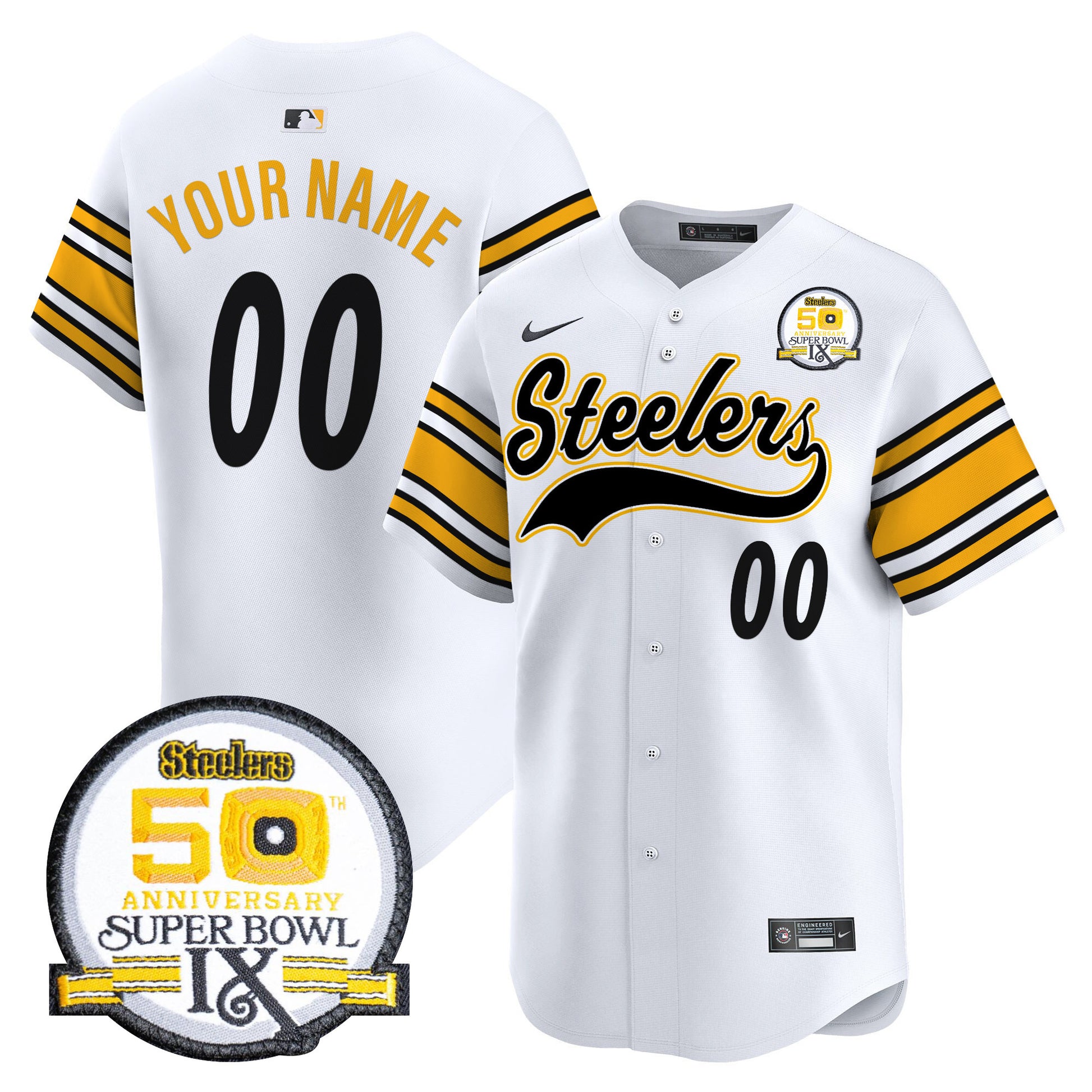 Steelers 50th Anniversary Of Super Bowl IX Patch Vapor Premier Baseball Custom Jersey - All Stitched