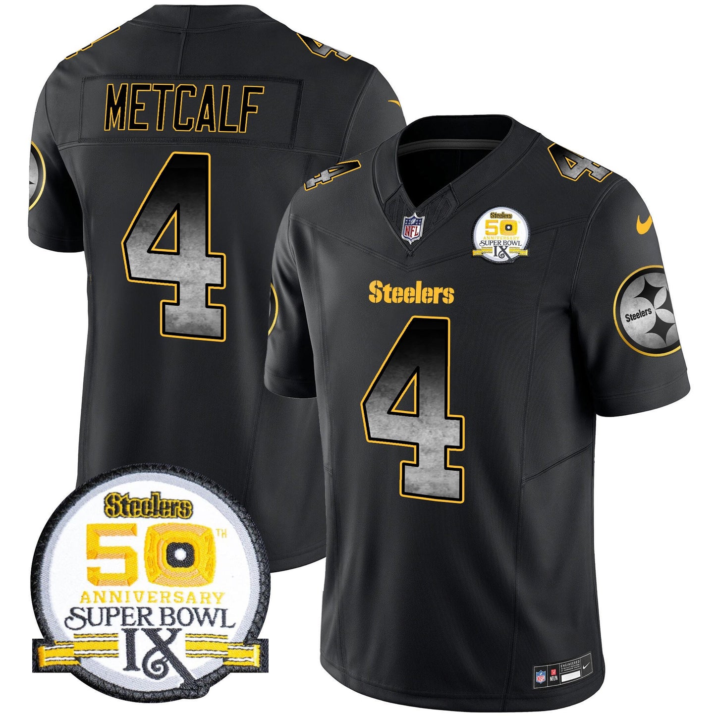 Men's Steelers Arch Smoke 50th Anniversary Of Super Bowl IX Patch Vapor Limited Jersey - All Stitched
