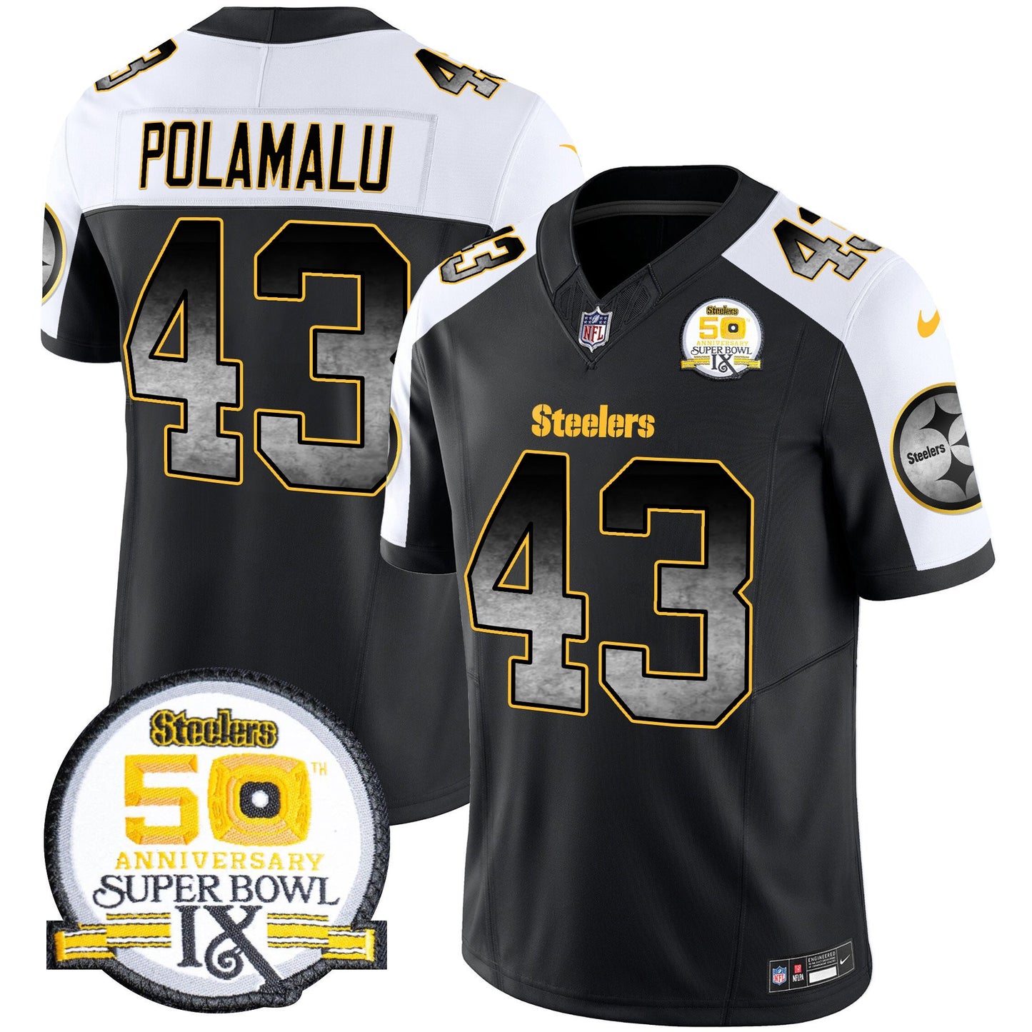 Men's Steelers Arch Smoke 50th Anniversary Of Super Bowl IX Patch Vapor Limited Jersey - All Stitched
