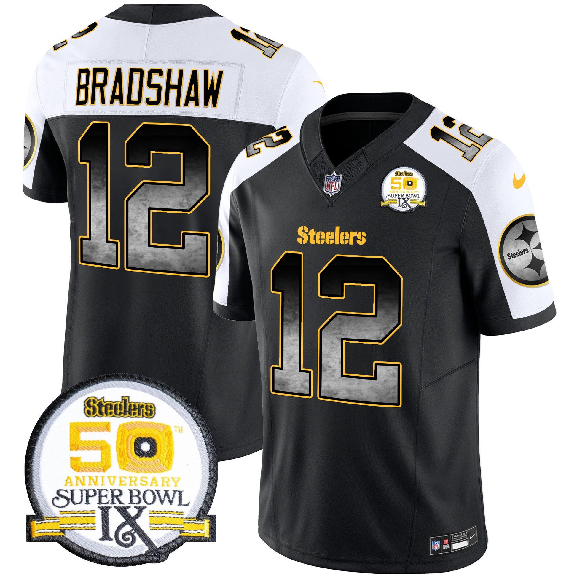 Men's Steelers Arch Smoke 50th Anniversary Of Super Bowl IX Patch Vapor Limited Jersey - All Stitched