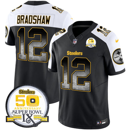 Men's Steelers Arch Smoke 50th Anniversary Of Super Bowl IX Patch Vapor Limited Jersey - All Stitched