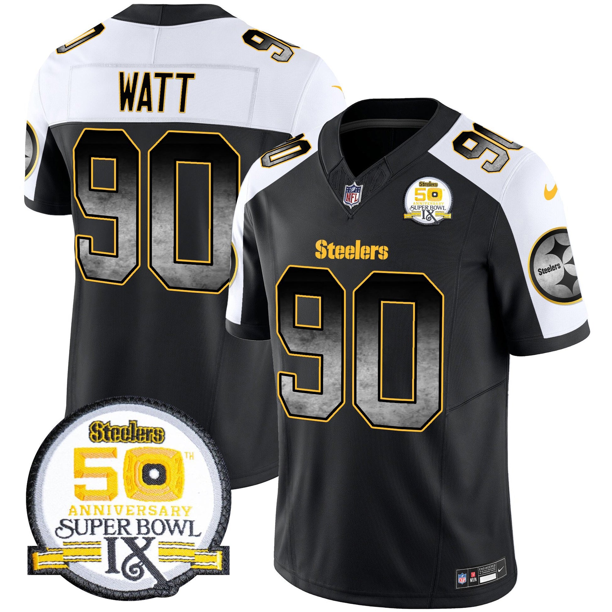 Men's Steelers Arch Smoke 50th Anniversary Of Super Bowl IX Patch Vapor Limited Jersey - All Stitched