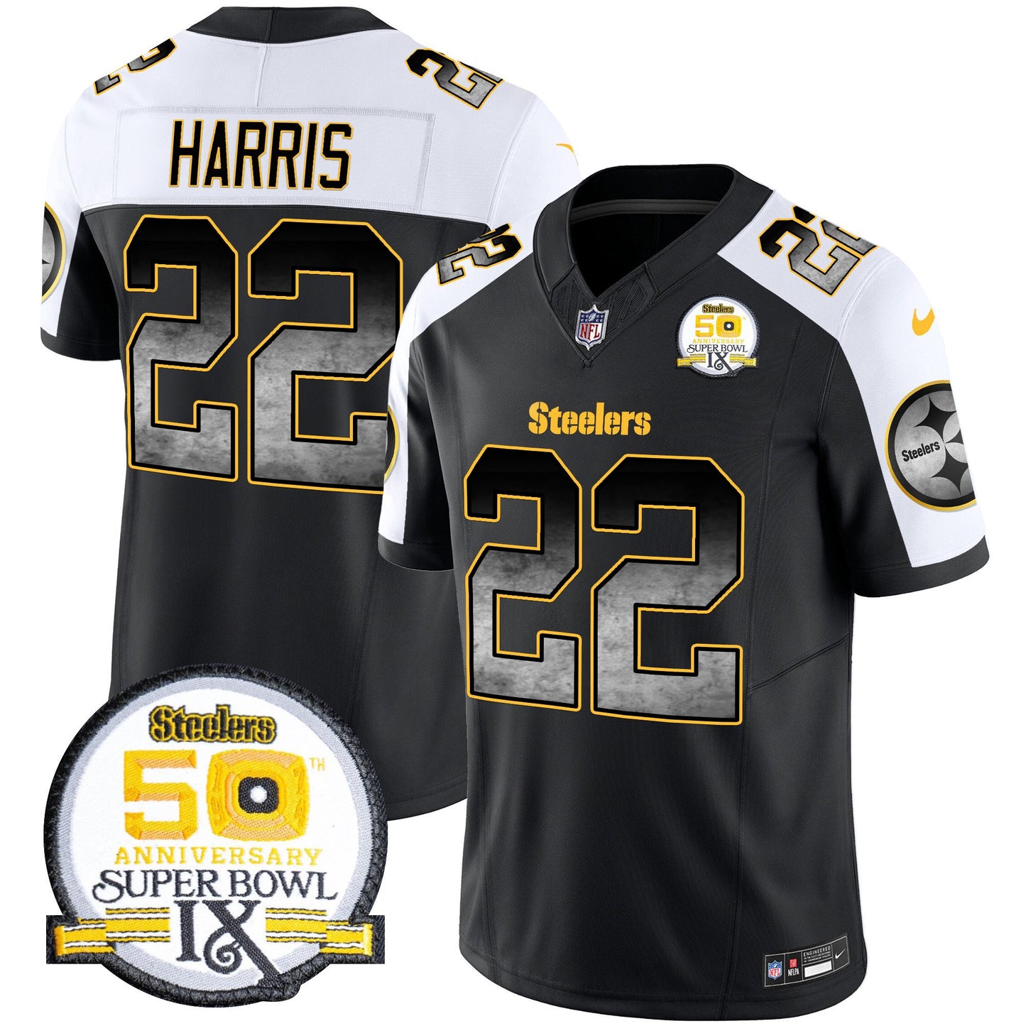 Men's Steelers Arch Smoke 50th Anniversary Of Super Bowl IX Patch Vapor Limited Jersey - All Stitched