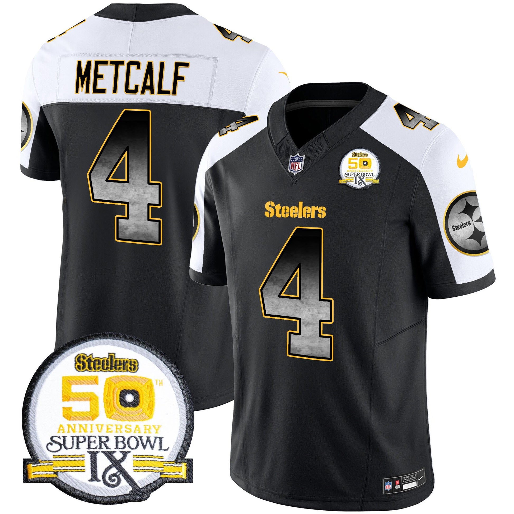 Men's Steelers Arch Smoke 50th Anniversary Of Super Bowl IX Patch Vapor Limited Jersey - All Stitched